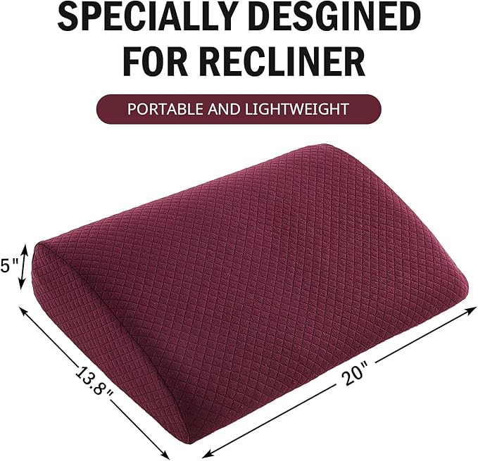 HOMBYS Lumbar Support Pillow for Recliner Chair, Memory Foam Back Support Cushion for Elderly,Extra Large Lumbar Support Pillow,Thick Backrest for Home Reading (Wine Red, 20“x13.5"x5")