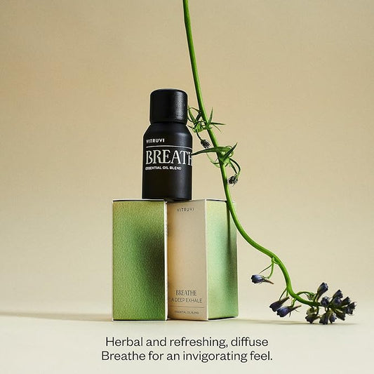 Vitruvi Breathe Minty and Cooling Essential Oil Blend with Peppermint, Cajeput, Eucalyptus, and Tea Tree Oil (0.5 Fl oz)