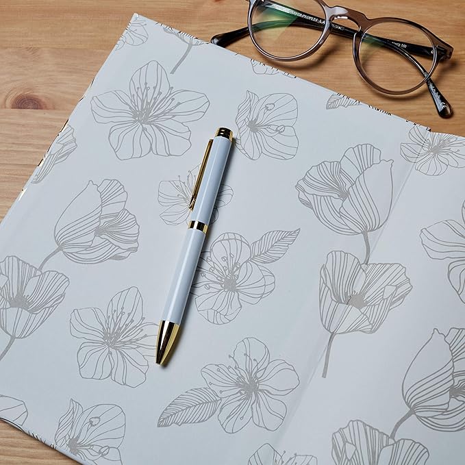 Eccolo Desk Size Hardcover Journal, 256 Lined Page Notebook with Gold Edge Paper, 8-x-10-inch, Gold Flower