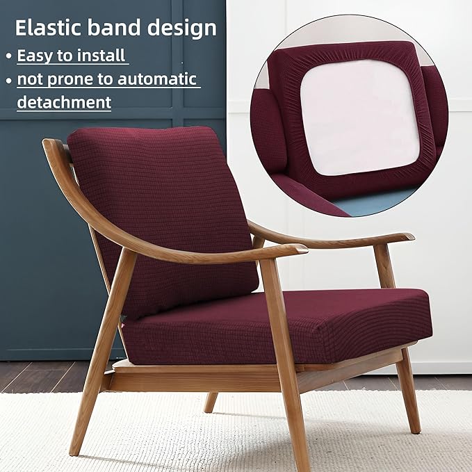 8Pcs Stretch Patio Cushion Cover Outdoor Cushion Cover Slipcovers Couch Cover Waterproof Replacement Sofa Cushion Covers Thick Jacquard Textured Twill Fabric Porch Patio Furniture Protector（Wine Red）