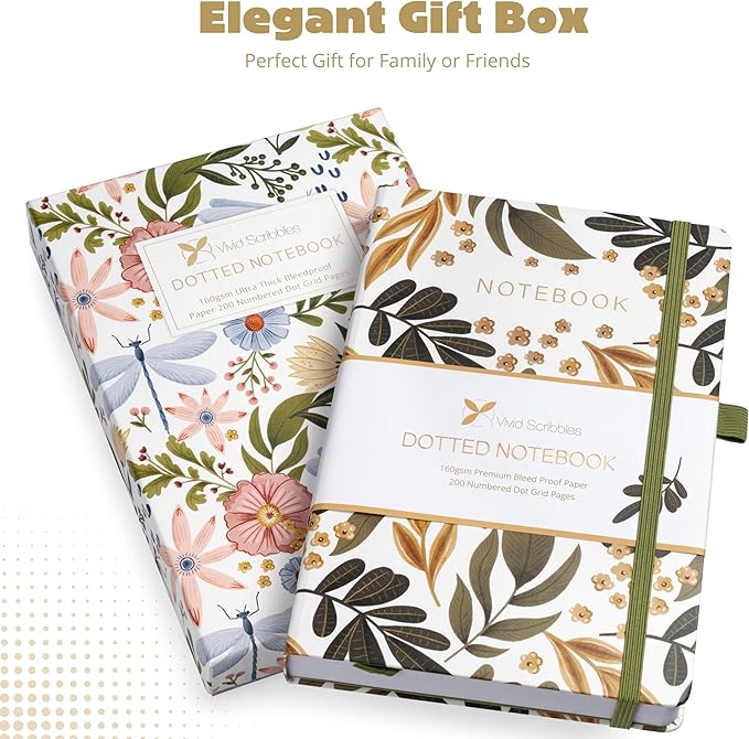 Dotted Journal – 160gsm Bleed Proof Thick White Paper – 200 Numbered Dot Grid Pages – 5.8 x 8.3 inch Dotted Notebook