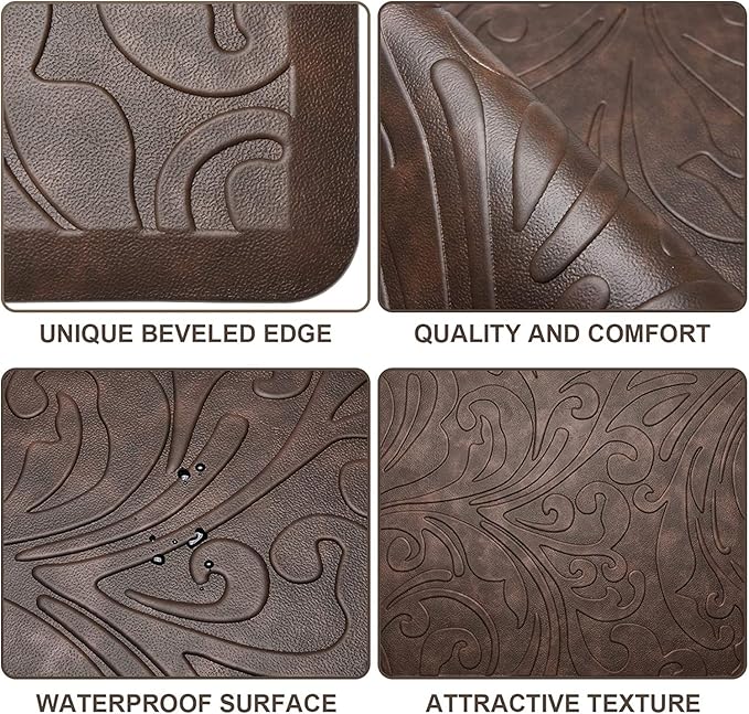 J&V TEXTILES Medallion Embossed Kitchen Mat Cushioned Anti Fatigue Floor Mat, Thick Non Slip Waterproof Kitchen Rugs and Mats,Heavy Duty Foam Standing Mat for Kitchen (Taupe, 17" X 28")