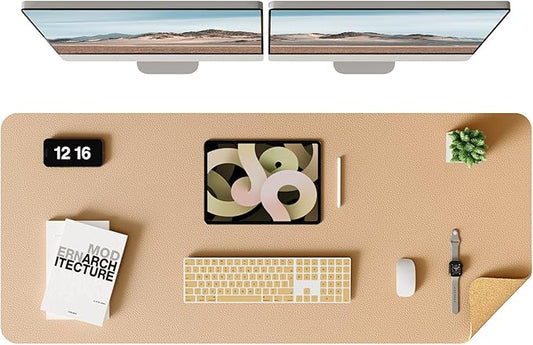 YSAGi Double-Sided Desk Mat, Eco Cork & Leather Desk Protector, Large Mouse Pad & Writing Pad for Office/Home (Apricot+Cork, 47.2" x 17")