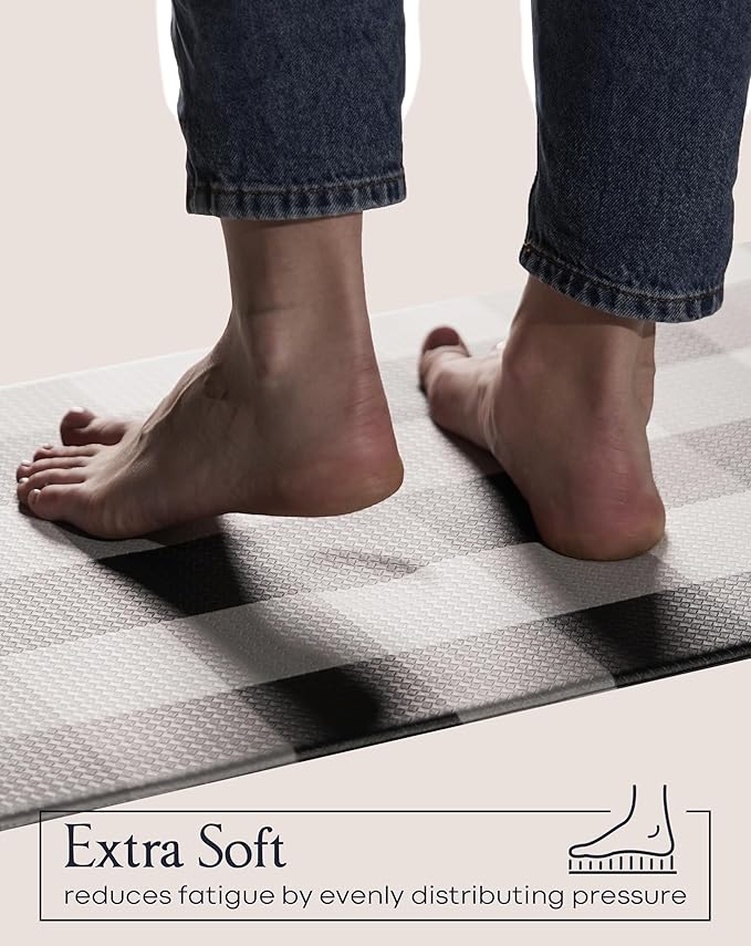 Anti-Fatigue Kitchen Mat Set – 2-Piece Memory Foam Cushioned Mats for Standing – Black & White, 18×30 & 18×60, 0.4 in Thick, Waterproof, Non-Slip – Homergy