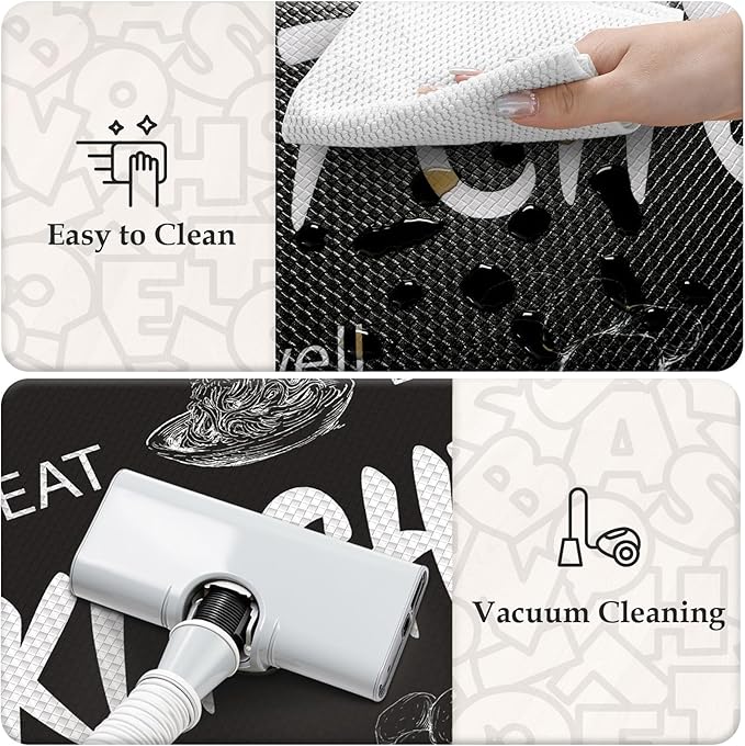 KIMODE Kitchen Mats 2PCS,Cushioned Anti Fatigue Farmhouse Kitchen Rugs and Mats,Non Slip Waterproof Kitchen Mats for Floor,Comfort Foam Standing Desk Mat for Home,Kitchen,Sink,Laundry,Black