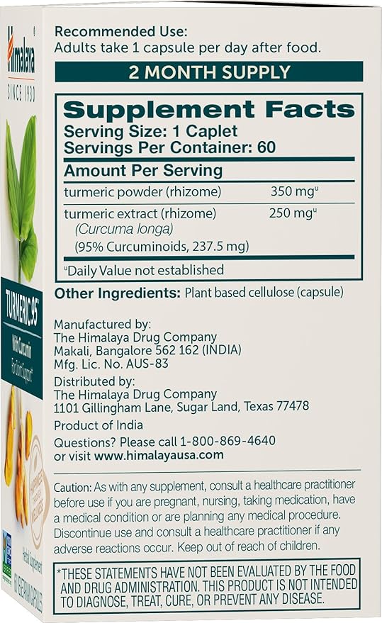 Himalaya Turmeric 95 Supplement with Curcumin/Curcuminoids, Joint and Muscle Support, Optimum Flexibility and Mobility, 600 mg, Non-GMO, Vegan, Gluten Free, 60 Capsules, 2 Pack, 60 Day Supply