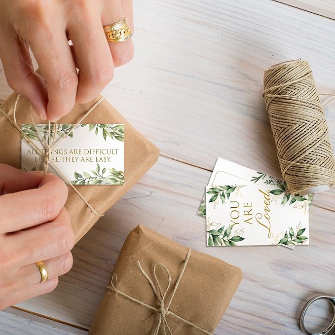 Jinei 300 Inspirational Affirmation Cards Positive Motivational Cards Small Mini Encouragement Quotes for Women Church End of the Year Teacher Gifts(Eucalyptus)