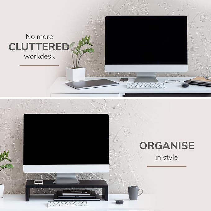 Anji Mountain Wooden Monitor Stand - Elegant Monitor Riser, Perfect Monitor Stand for Desk Organization, Durable Wood Construction monitor stands, Enhances Ergonomics and Workspace Efficiency,Black