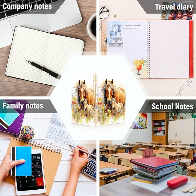 senya Spiral Notebook Ruled 2 Pcs, Horse Among Flowers Journals for Study and Notes 60 Pages with Durable Hardcover