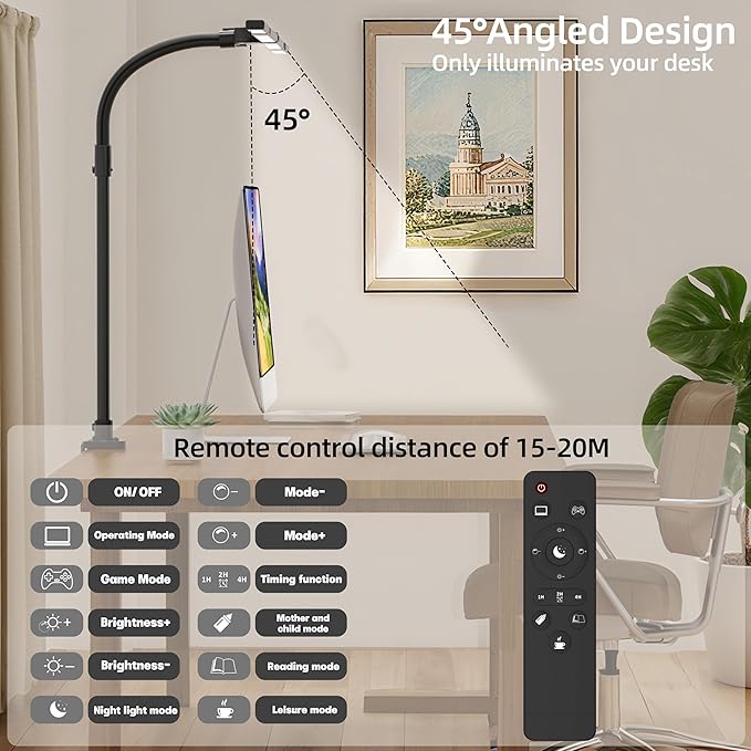 Office Home Desk Lamp,24W Super Bright Eye-Care Desk Lamp,Adjustable Gooseneck Office LED Task Light with Soft Non-Glare Lighting,Suitable for Studying,Reading (Black)