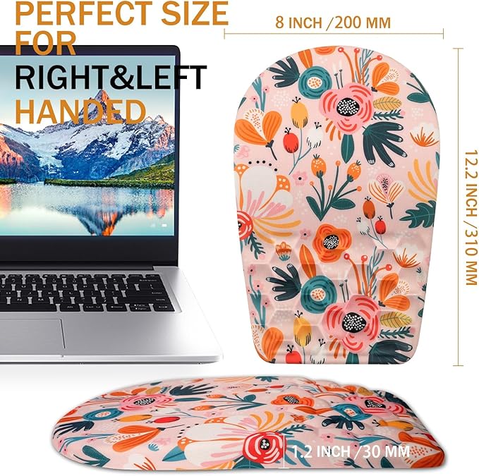 Ergonomic Mouse Pad Wrist Support,Upgrade Mousepad with Massage Design,Non-Slip PU Base Desktop Mouse Pads for Pain Relief, Computer, Office & Home,12 x 8 in（F-Pink Flower）