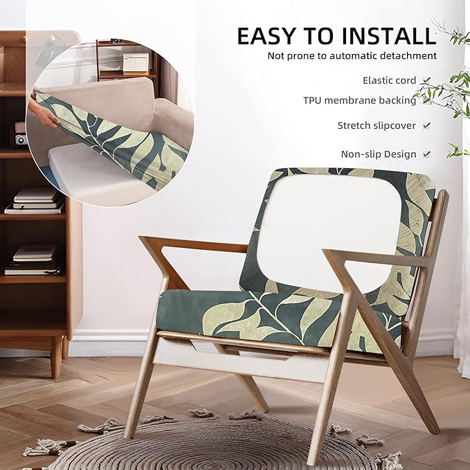 8Pcs Outdoor Cushions Covers Waterproof, Patio Cushion Covers, Stretch Cushion Covers Replacement,Cushion Slipcovers, Furniture Cushion Covers (Black Fantasy, 8PCS-Print)