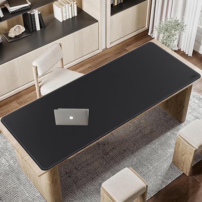 VYAAA Leather Desk Mat, 66.9"×27.5" Large Mouse Pad, Desktop Protector for Desk, Multifunctional Keyboard Mouse Pad for Home or Office (Black)