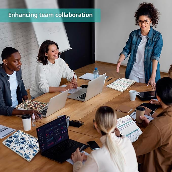 Meeting Notebook for Work Organization, Aesthetic Meeting Minutes Notebook for Work, Event Project Agenda Planner Organizer, Perfect for Office School Business Supplies, 6.9" X 9.7" - Blue Blossom