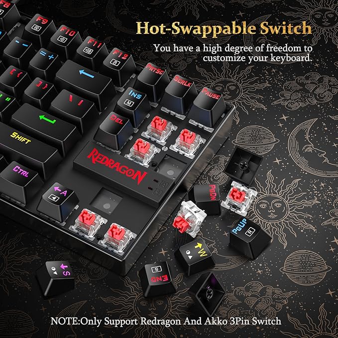 Redragon K552 Mechanical Gaming Keyboard, 87-Key Compact, LED Gaming Keyboard with Red Switches, Anti-Ghosting, Metal Frame for PC Gaming & Typing, Beginner-Friendly (Black)