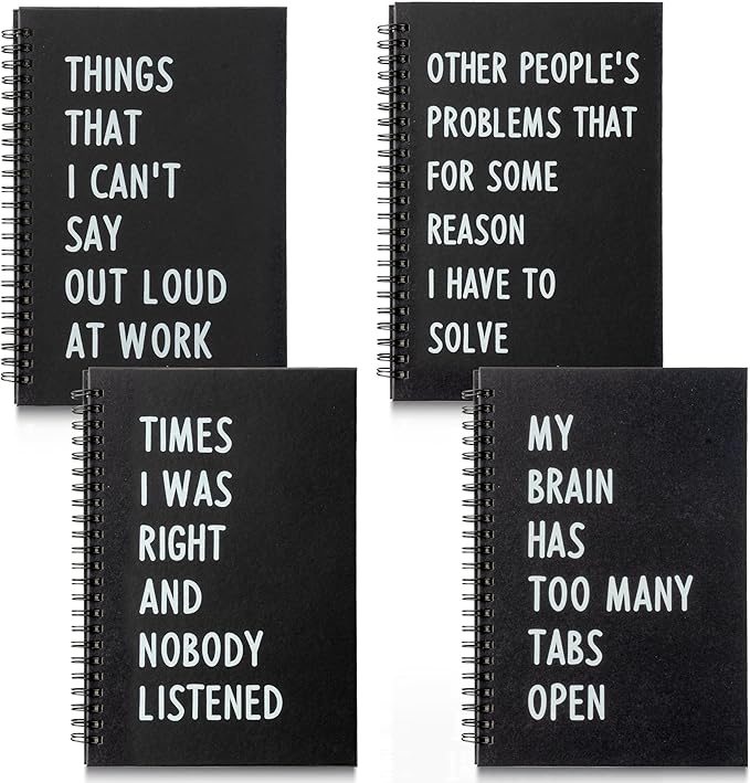 GioXtra Office Spiral Journal Notebook - 4Pcs Humorous Work Quote A5 Lined Pages Spiral Journal College Ruled Hardcover Notebook Work School Note Taking Supplies Thick Paper Subject Boost Productivity