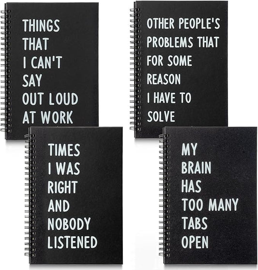 GioXtra Office Spiral Journal Notebook - 4Pcs Humorous Work Quote A5 Lined Pages Spiral Journal College Ruled Hardcover Notebook Work School Note Taking Supplies Thick Paper Subject Boost Productivity