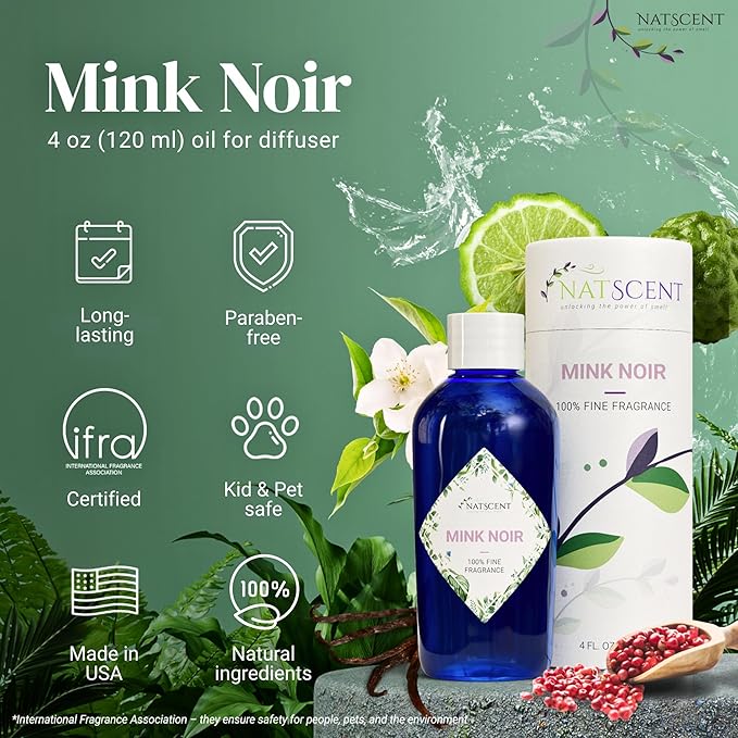 Mink Noir Essential Oils for Diffusers for Home, Nature-derived Vanilla Essential Oil, Long-Lasting & Family-Friendly Diffuser Oils Scents, IFRA Certified, Cold Air & Ultrasonic - 4 oz