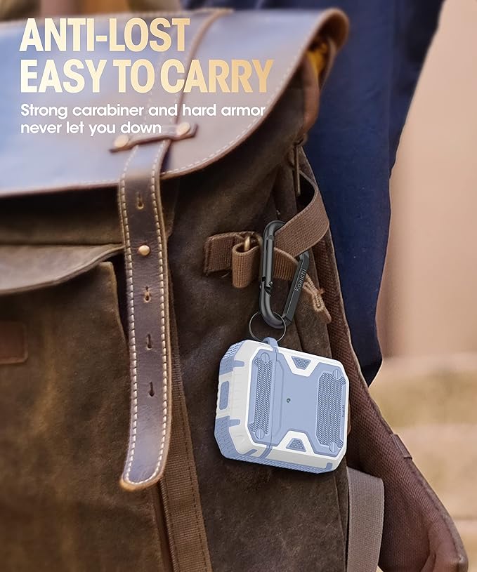 Koaichi Compatible with AirPods Case, Full-Body Rugged Hard Shell Protective Case Cover with Keychain Designed for AirPods 1st & 2nd, Denim Blue/White
