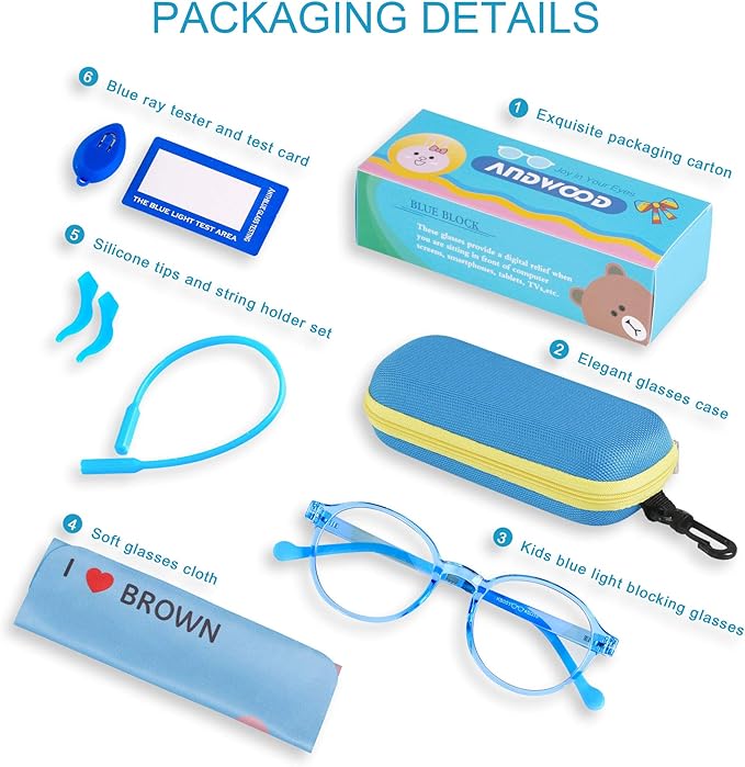 ANDWOOD Blue Light Glasses Kids Girls Boys Computer Gaming Anti Blue Ray Polarized sunglasses Age3-12