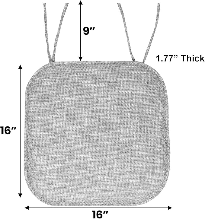 Chair Cushion Memory Foam Pads with Ties Honeycomb Pattern Slip Non Skid Rubber Back Rounded Square 16" x 16" Seat Cover
