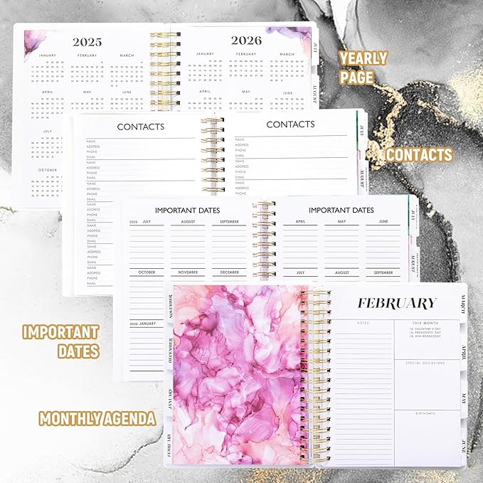 Planner 2025-2026, Large 18 Months Academic Daily Weekly Monthly Planner Yearly Agenda July. 2025–Dec. 2026, 7.9" x 9.8", Page Tabs, Separator Page, Pocket Folder, Bookmark, Stickers, Sticky Note Set
