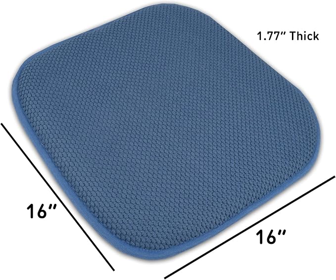 2 Pack Memory Foam Honeycomb Nonslip Back 16" x 16" Chair/Seat Cushion Pad, Blue
