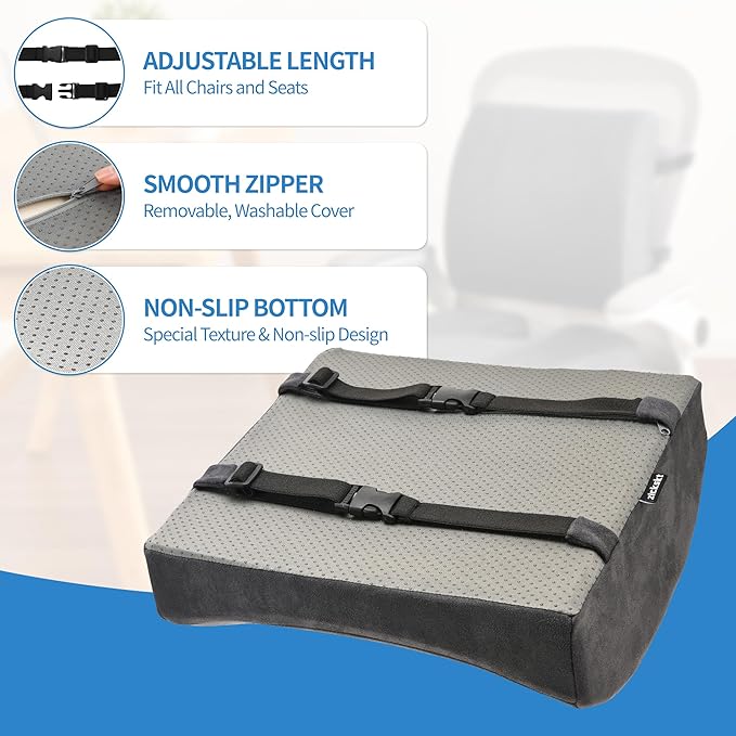 Lumbar Support Pillow - Gel Memory Foam Back Cushion for Lower Back Pain Relief & Improve Sitting Posture, Lumbar Support Cushion with Adjustable Strap & Non-Slip for Office Chair, Sofa, Car