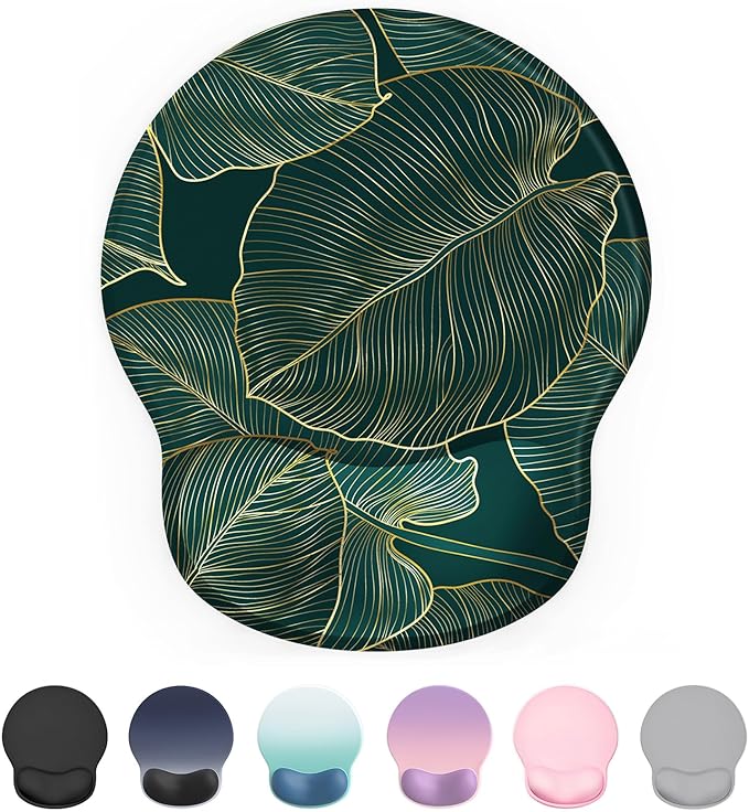 Ergonomic Mouse Pad Wrist Support, Comfortable Mouse Pad Wrist Rest, Relieve Wrist Pain Gel Mouse pad, Non-Slip Rubber Base Mousepad for Laptop, Computer(Green Leaf)