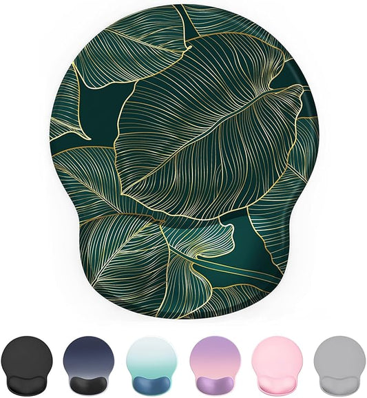 Ergonomic Mouse Pad Wrist Support, Comfortable Mouse Pad Wrist Rest, Relieve Wrist Pain Gel Mouse pad, Non-Slip Rubber Base Mousepad for Laptop, Computer(Green Leaf)