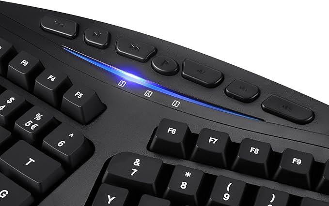 Perixx PERIBOARD-312 Ergonomic Backlit Keyboard - Wired USB with 2 Hubs - Natural Ergonomic Split Design - White LED - Black