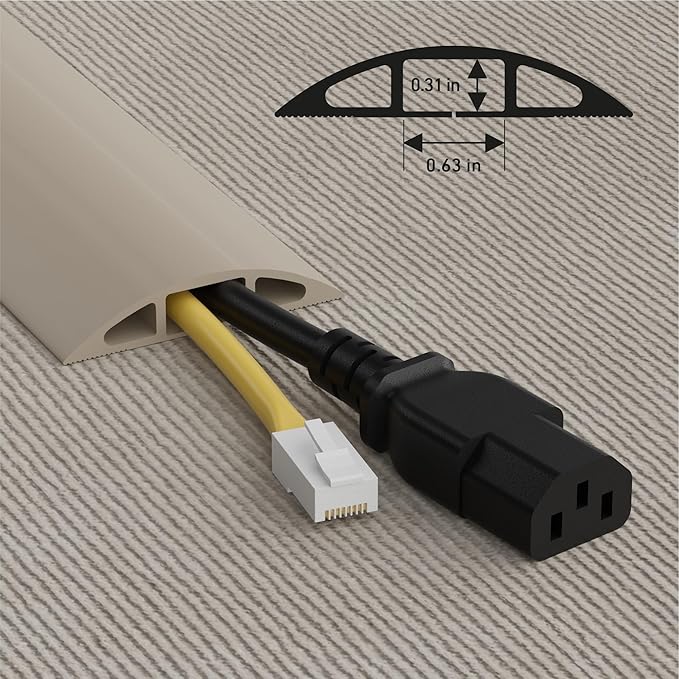 D-Line 30ft Floor Cord Cover, Floor Cable Protector, Extension Cord Cover, Protect Wires & Prevent Cable Trips, Cable Management Solution - Cord Cavity = 0.63" (W) x 0.31" (H) - Beige