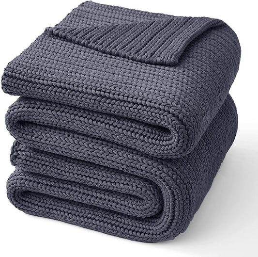 Guohaoi Knitted Weighted Blanket for Adults (Dark Grey 60"x80" 17lbs) No Beads Cooling Throw Blanket for Hot Sleepers, Home Decor Breathable Chunky Knit Heavy Blanket Use on Queen/King Size Bed