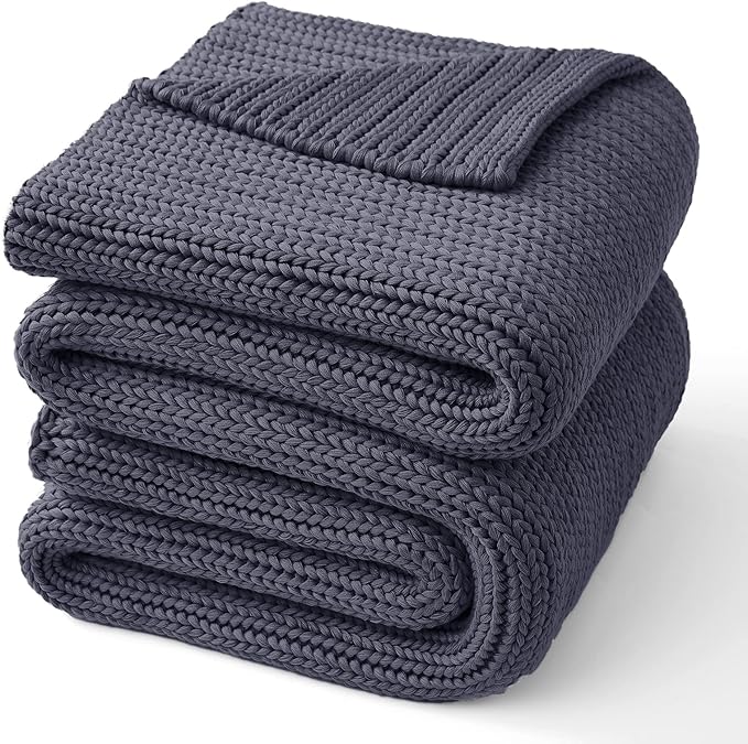 Guohaoi Knitted Weighted Blanket for Adults (Dark Grey 48"x72" 10lbs) No Beads Cooling Throw Blanket for Hot Sleepers, Home Decor Breathable Chunky Knit Heavy Blanket Use on Full Size Bed