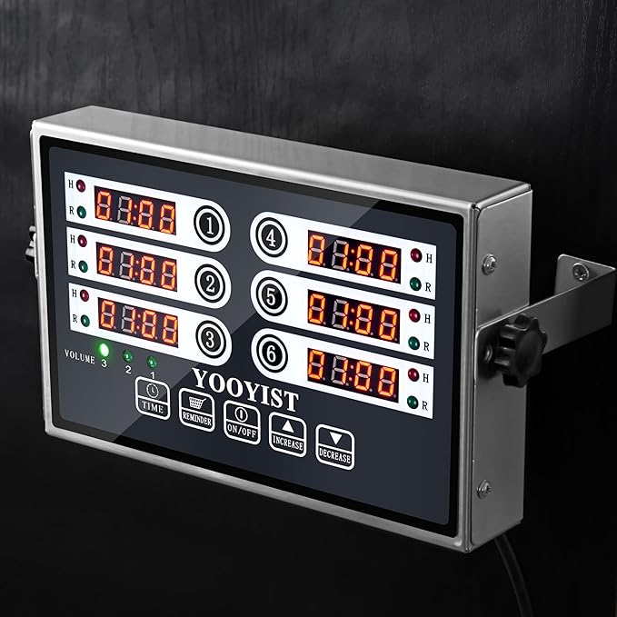 Kitchen Timers for Cooking – 6 Channel Commercial Kitchen Timer Restaurant Kitchen Supplies – Stainless Steel LED Technology Kitchen Timer Digital – Reminder Function, Loud Alarm, Grey