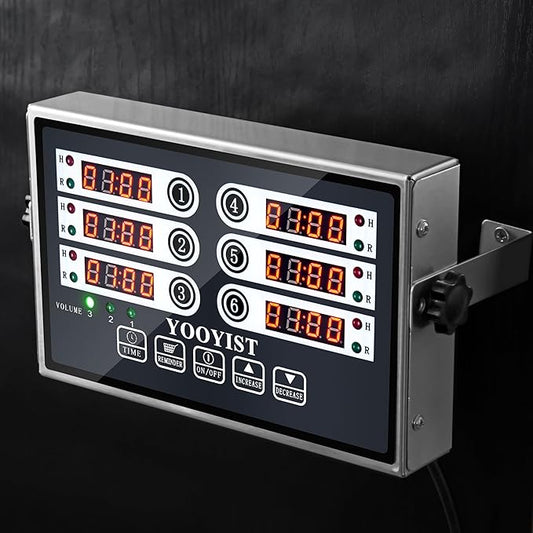 Kitchen Timers for Cooking – 6 Channel Commercial Kitchen Timer Restaurant Kitchen Supplies – Stainless Steel LED Technology Kitchen Timer Digital – Reminder Function, Loud Alarm, Grey