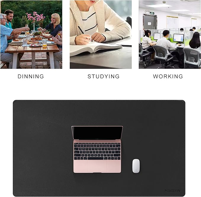 MAIDERN 40” x 24” Leather Desk Mat XL, Large Desk Pad, Reversible Cork & Leather Large Mouse pad for Desk, Waterproof Computer Desk Mat for Gaming Home Office (Black) …