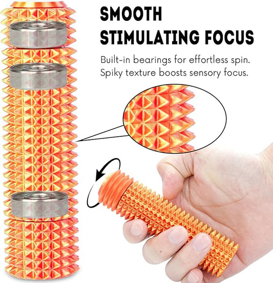 Fidget Roller Adults Teens Sensory Little Stim Gadget for Anxiety Relief Mild Ouchie,Desk Focus Tool Portable Hand Spinner Gifts Idea White Elephant Stocking Christmas(Sunset red,Compact Fit)