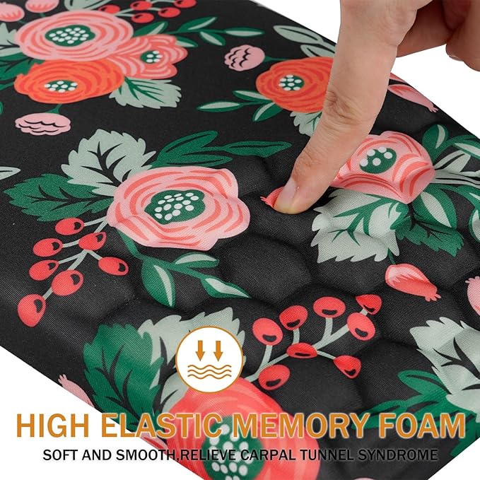 Ergonomic Mouse Pad Wrist Support,Upgrade Mousepad with Massage Design,Non-Slip PU Base Desktop Mouse Pads for Pain Relief, Computer, Office & Home,12 x 8 in（F-Flower Black）