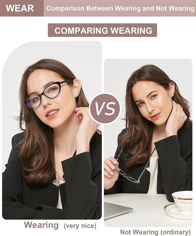 EYEURL Cat Eye Reading Glasses for Women - 2 Pack Blue Light Blocking Computer Readers 0.00 Spring Hinge Anti Glare/UV Ray Eyeglasses