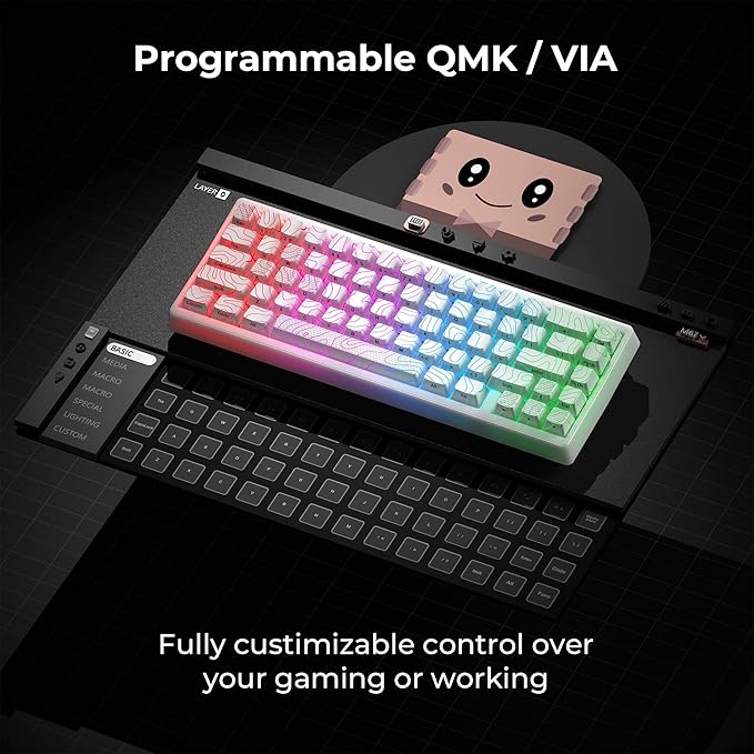 HITIME x XVX M67 Wireless 60% Percent Keyboard, QMK/VIA Topographic Gaming Keyboard, Tri-Mode Thocky Creamy Mechanical Key Board, Hot Swappable Gasket Mount RGB IMD Tech for Win/Mac(JadeStone)