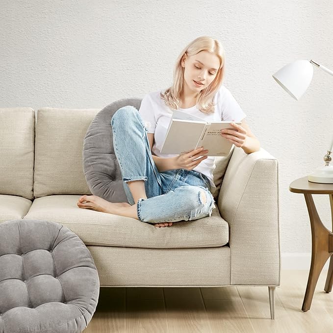 Degrees of Comfort Meditation Floor Pillow, Round Large Pillows Seating for Adults, Tufted Corduroy Cushion for Tatami Living Room, Grey, 22 Inch