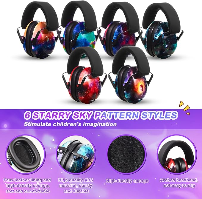 Amylove 12 Pcs Kids Ear Protection Noise Cancelling Headphones Ear Muffs Bulk 27db Adult Noise Reduction Hearing Earmuff(Universal Fit (kids & Adults),Classic Style,Starry Sky Color)