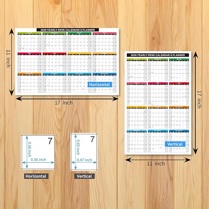 2026 Full Desk Calendar- 11 x 17 Inches，2 Pack Wall/ Desk Calendar 12 Moth of 2 Sided Vertical and Horizontal Reversible , 1 Pack Dry/Wet Erase Monthly and Weekly Planner for Office, School, Home (White)