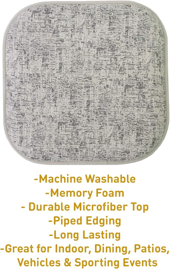 Sweet Home Collection Chair Cushion Memory Foam Pads Honeycomb Pattern Slip Non Skid Rubber Back Rounded Square 16" x 16" Seat Cover, 2 Pack, Broadway Black/White