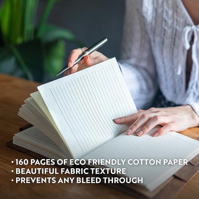 Moonster Lined Paper Refill Notebooks for Refillable Leather Journal – Eco Friendly Acid-Free & Tree-Free Recycled Cotton Sheets A5 Ruled Notepad 8.25 x 5.75 Inches w/ 160 Soft Pages & Bookmark