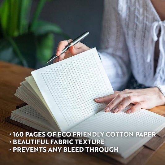 Moonster Lined Paper Refill Notebooks for Refillable Leather Journal – Eco Friendly Acid-Free & Tree-Free Recycled Cotton Sheets A5 Ruled Notepad 8.25 x 5.75 Inches w/ 160 Soft Pages & Bookmark