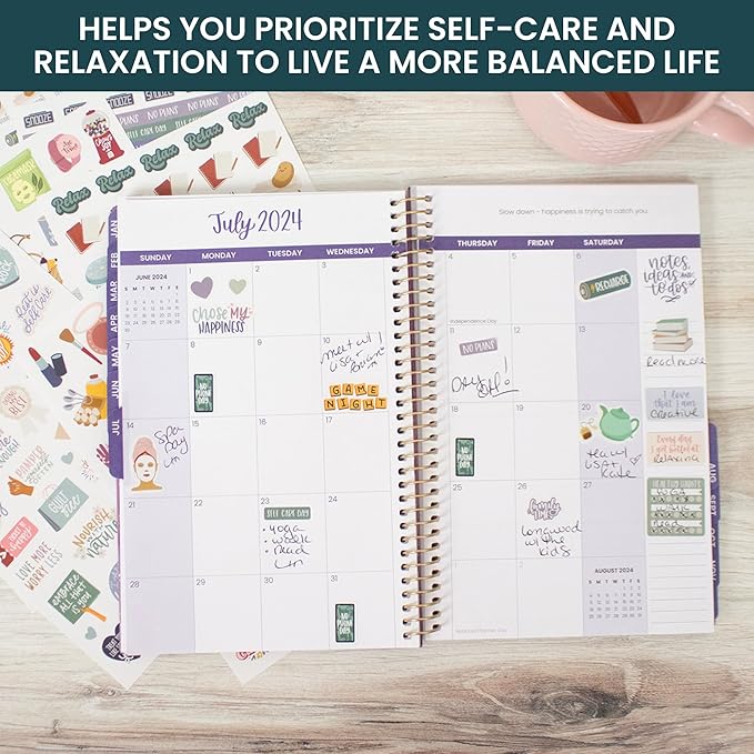 Bloom Daily Planners Rest is Self-Care Planner Sticker Pack - 8 Sheets / 490+ Stickers - Relaxation Themed Illustrations for Mental Health & Wellness - Journaling, Scrapbooking, Planning