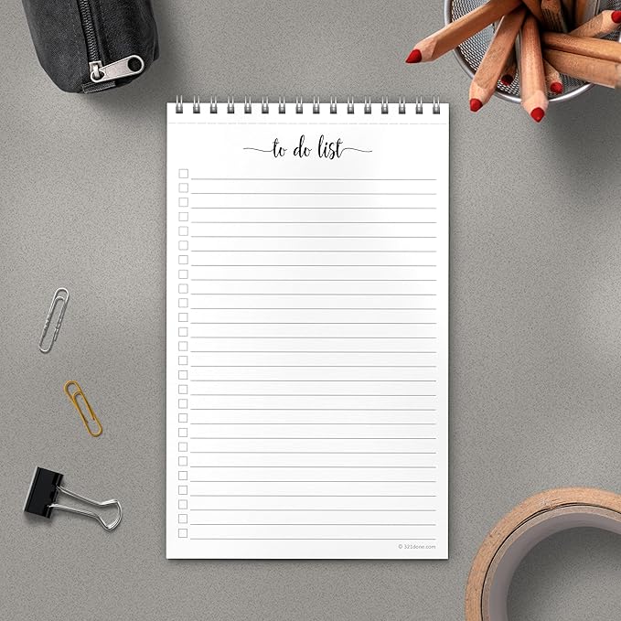 321Done to Do List Notepad 5.5x8.5 Spiral - Made in USA, Simple Undated Checklist, Daily Planner Notebook for Organizing, Planning, Task Checklist Organizer for Work, Office, Home, School - 50 Sheets