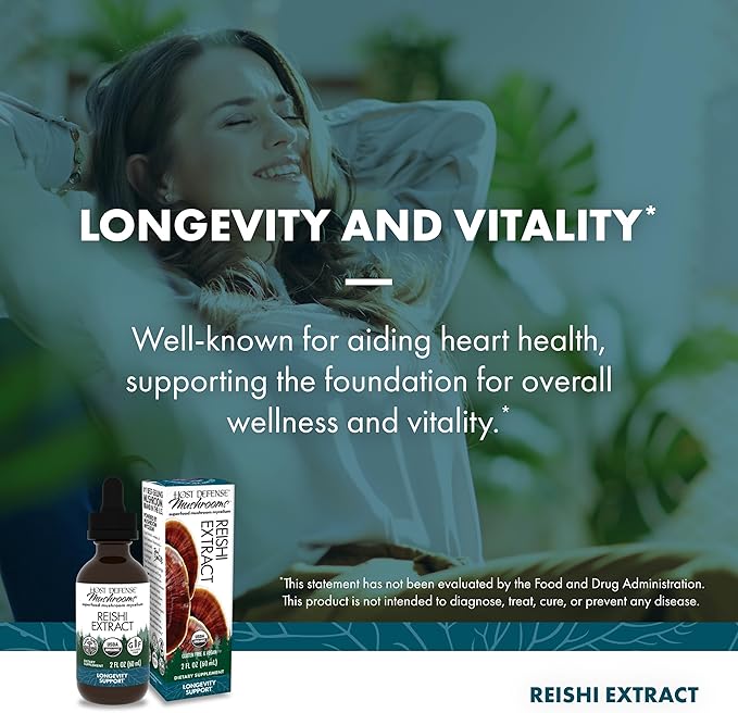 Host Defense Reishi Extract - Heart & Immune Health Support Supplement - Mushroom Supplement to Support Energy & Vitality - Reishi Supplement to Aid Overall Well-Being - 2 fl oz (60 Servings)*